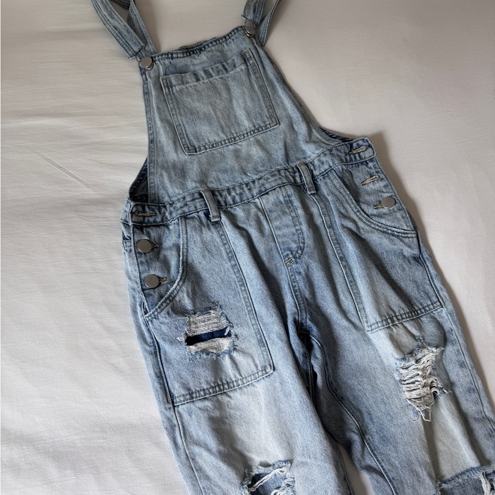 Sndys Distressed Light Blue Denim Overalls